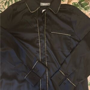 Blue B Black Silky Shirt with Contrast Gold bead trim